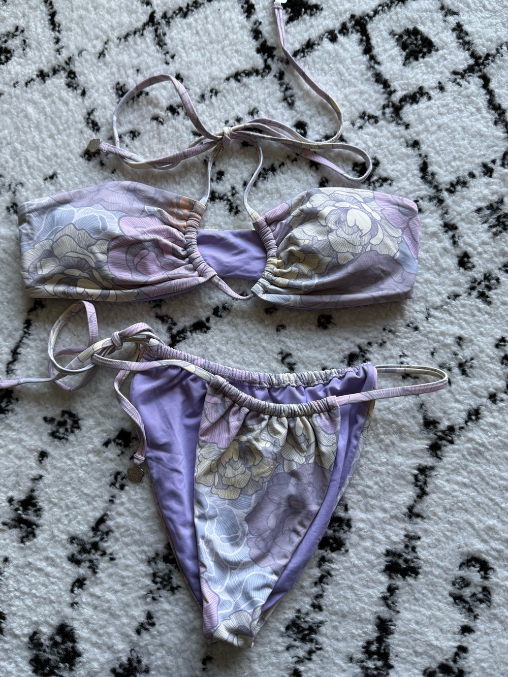 Lilac Floral Tie Bikini Set
